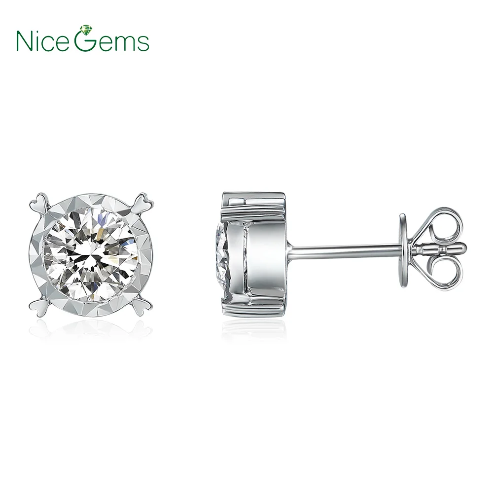 FlipGems Solid 14K 585 Белое золото 1CTW D E цвет Круглый Муассанит серьги-гвоздики с бриллиантами вечные и потрясающие серьги для женщин