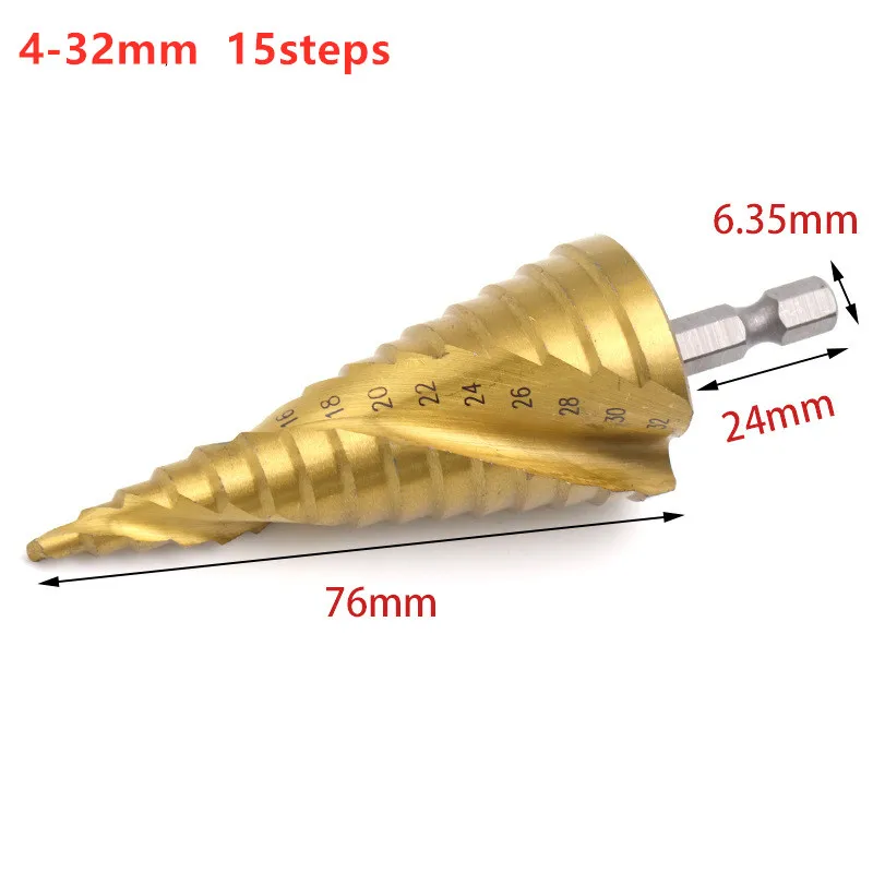 

Citop 3pcs/set 4-12/20/32mm Drill Bits HSS Hex Spiral Grooved Center Drills Mini Drill Titanium Plated Step Cone Metal Drills