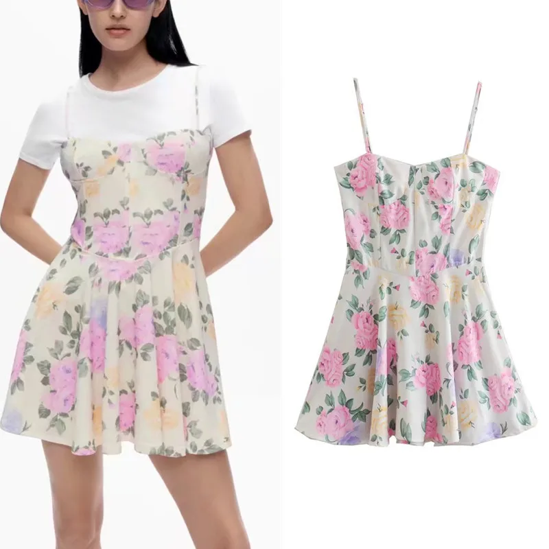 

2022 Summer New Women's Sweet Floral Corset Style Fishbone Waist Suspender Dress