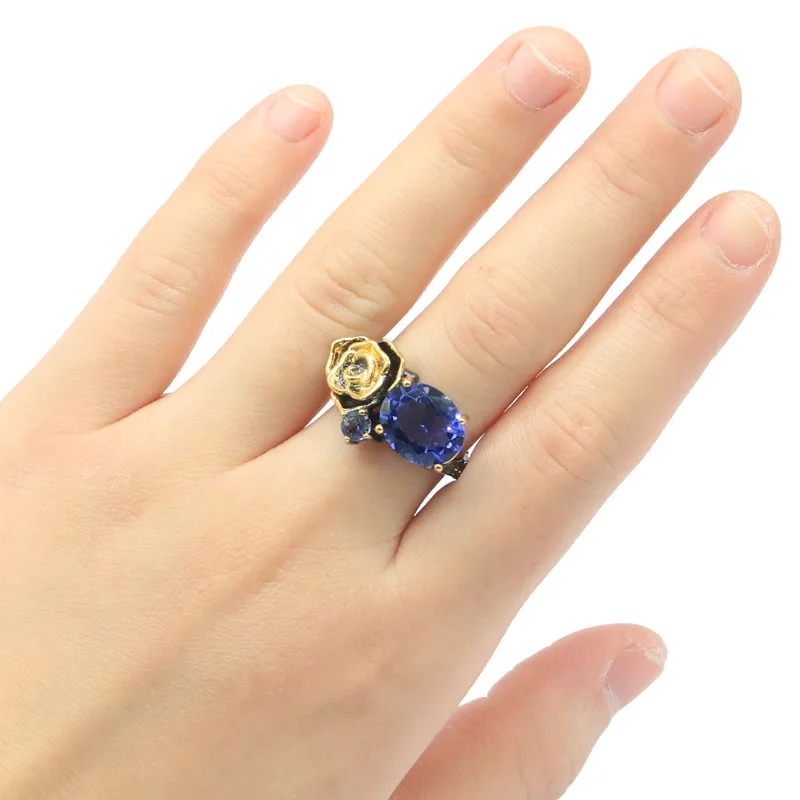 Неоготическая Роза темно-синий топаз иолит Изумрудный турмалин уличная мода