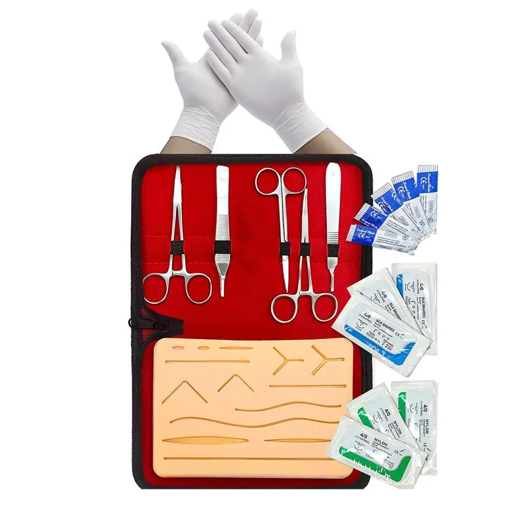 

50 Sets/Kits 17 in 1 Medical surgical suture training skin practice pad needle holder teaching schools biology kits scissors