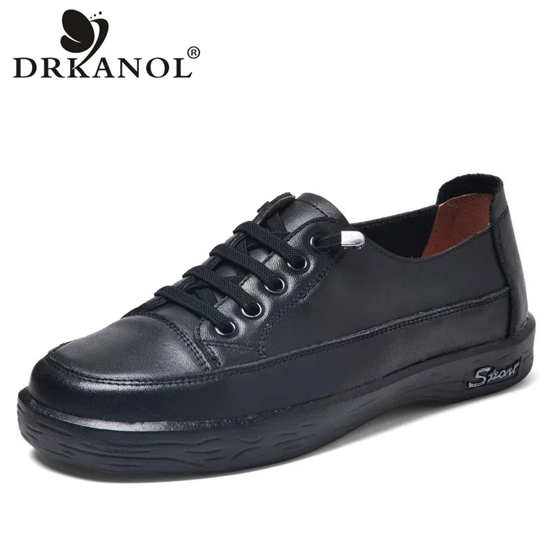 

DRKANOL Women Genuine Leather Flat Shoes 2021 Spring Soft Bottom Authentic Leather Slip On Loafers Pregnant Woman Casual Shoes