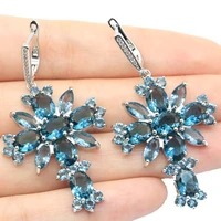 56x31mm new statement big cross 15g created london blue topaz cz for ladies fine jewelry daily wear silver earrings
