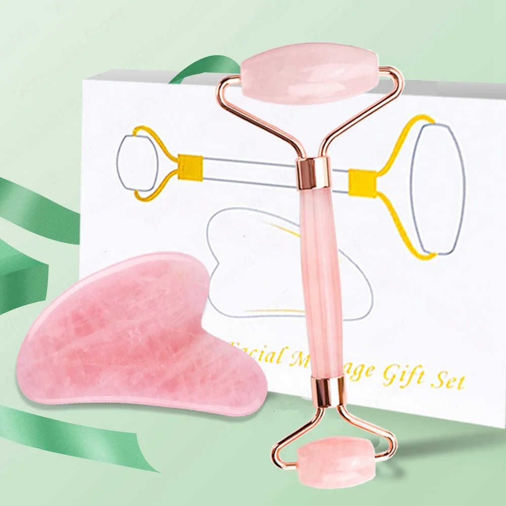 Массажер натуральный из розового кварца для лица скребок гуаши Нефритовый ролик
