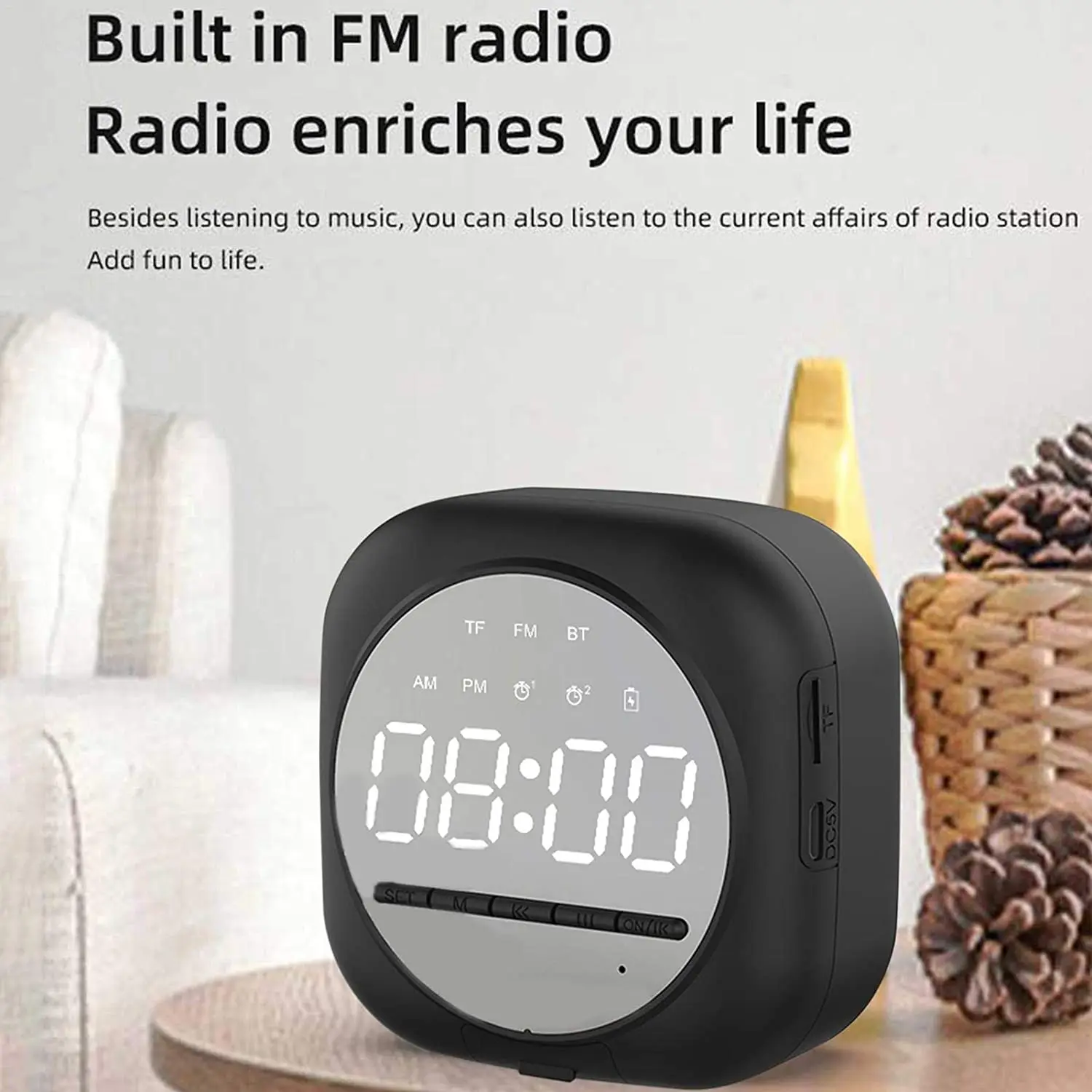 Умный Bluetooth динамик будильник прикроватное зеркало с подсветкой цифровой часы