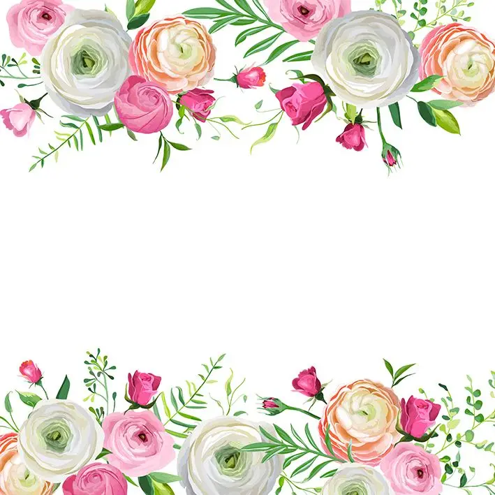 

Curtain Flowers Spring and Summer Blooms Floral Frame Romantic Celebration Decorative Art Green Pink White