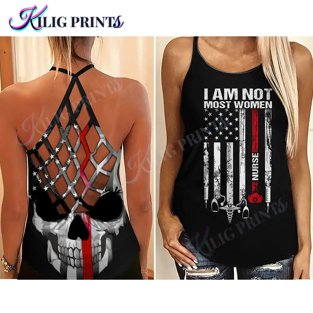 

Летняя женская майка с принтом Красного Черепа, с открытой спиной