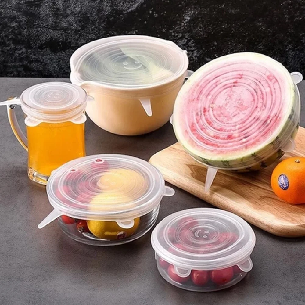 6pcs stretch lids reusable silicone food cover keep fresh storage transparent universal for bowl pot plates caps 6 sizes free global shipping