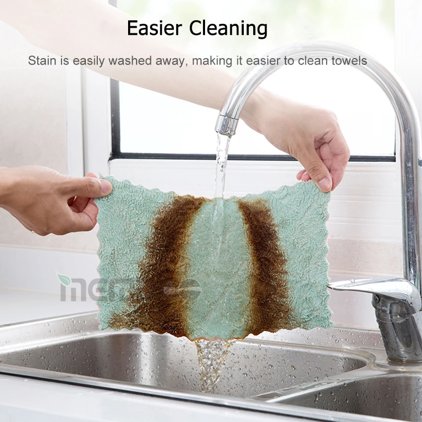 

MEMDOO 10Pcs/set Kitchen Dish Cloth Dish Towel Household Cleaning Towel Double Layer Dishcloth Super Absorbent Microfiber