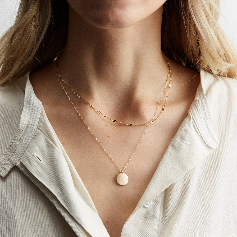 

SUNIBI Layered Pendant Choker Necklace for Women Girls Stainless Steel 14K Gold Dainty Circle Birthday Gifts Fashion Jewelry