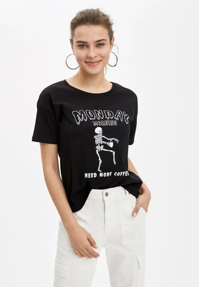 DeFacto женская футболка с коротким рукавом Женская Весенняя повседневная черная