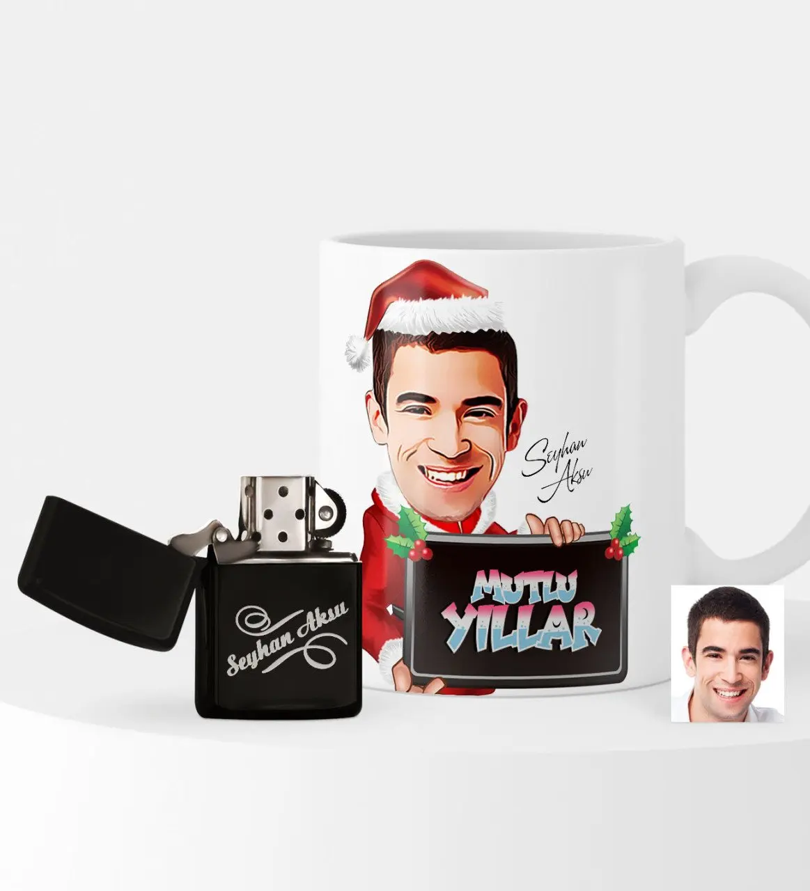 

Personalized Christmas Themed Bay Caricature Of lighter And Mug set-2