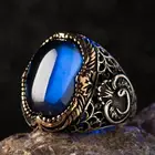 Мужское серебряное кольцо с голубым цирконом, кольцо с арабскими буквами, кольцо Vav, османское Стильное кольцо