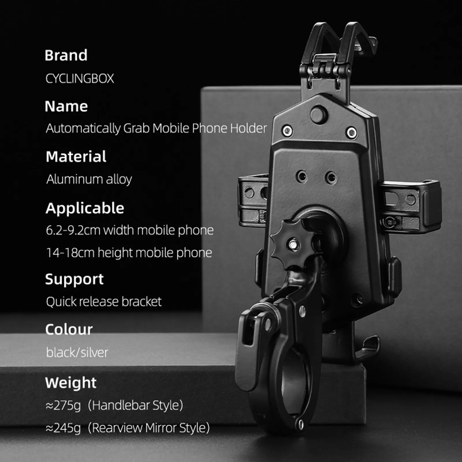 

Bicycle Phone Mount Cycling Mobile Phone Holder Universal 360 Adjustable Automatically Grab Metal Phone Holder