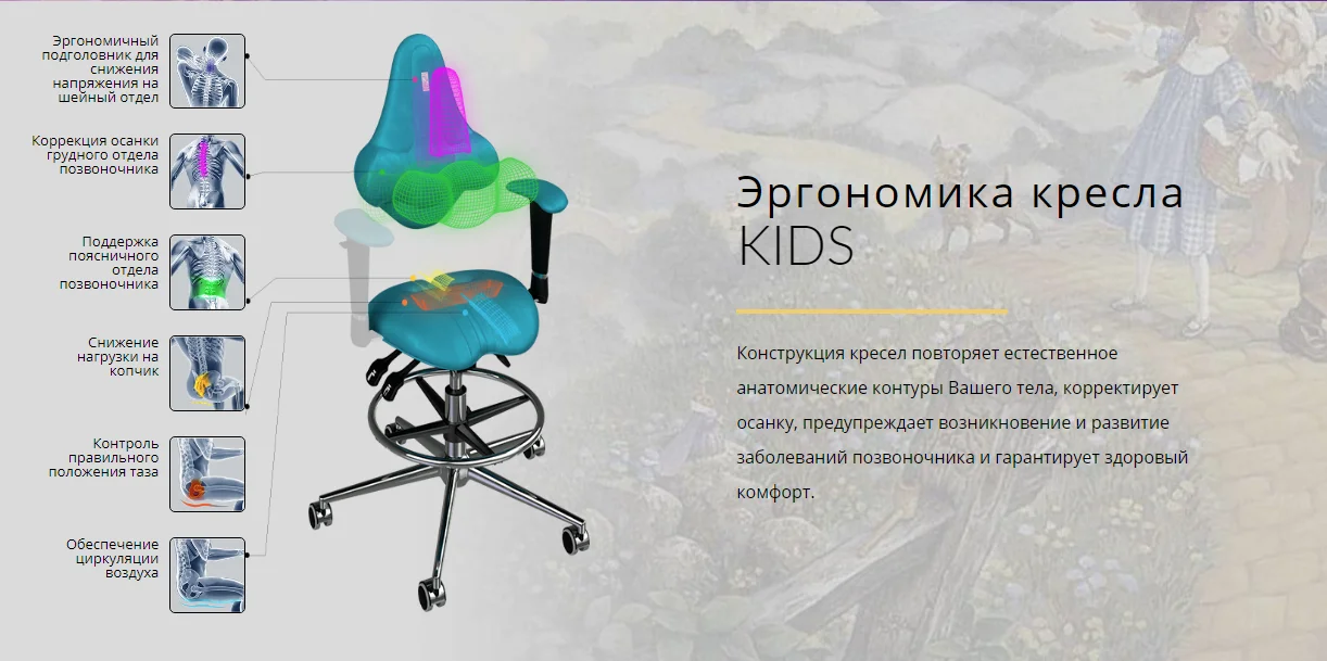 Кресло офисное KULIK SYSTEM KIDS Оранжевый для детей и подростков Компьютерное Эргономичное 5 зон контроля позвоночника