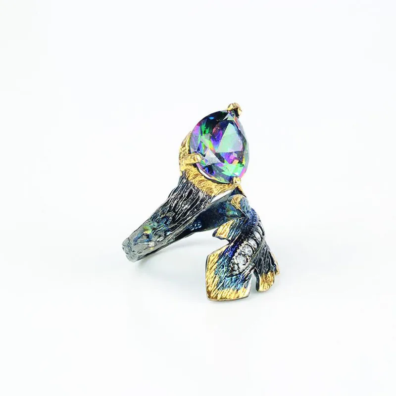 

Handmade Womens Topaz Gemstone Ring, Woman 925 Silver Ring, mystic topaz Ring, Silver Handmade Ring, Leaf shaped