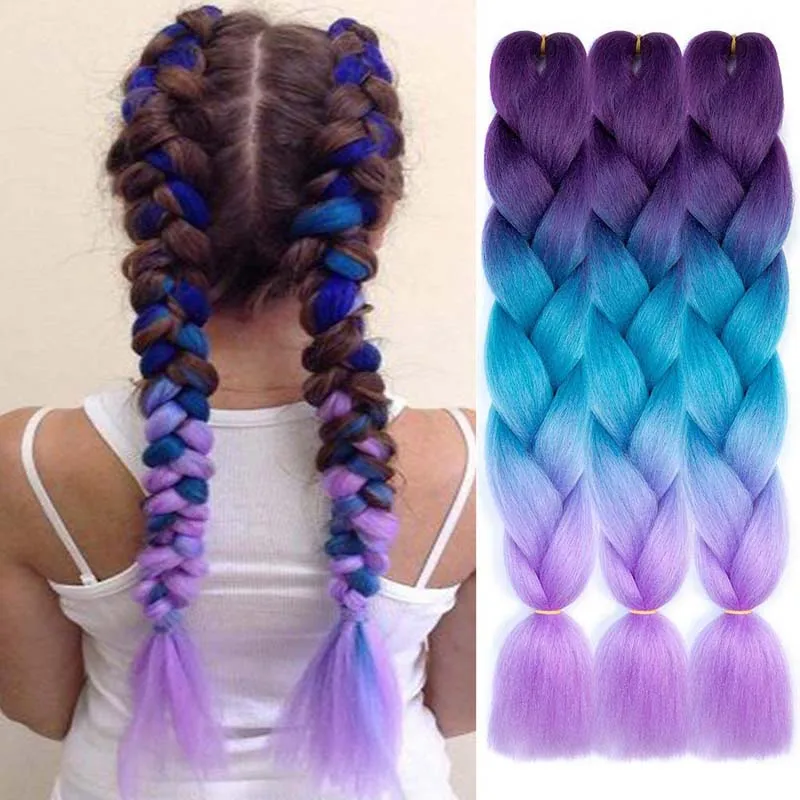 

24Inch Jumbo Braiding Hair Single Ombre Color Glowing Pre Stretched Afro Synthetic Braid Extension Twist Support Wholesale