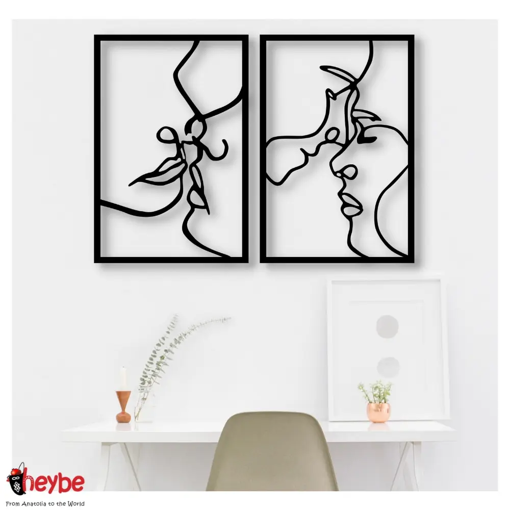 

Wooden Wall Art Decoration Face To Face Woman and Man Love Black Color Modern Nature Home Office Living Room Bedroom Kitchen New