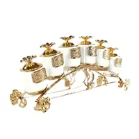 Home Appliance Spice Set 6 Pieces Metal Gold And Silver Color Option Stand Japanese Rose Model Durable Porcelain Containers Original Design Kitchen Accessory Food Presentation Gift Covered Salt Pepper Thyme Cumin