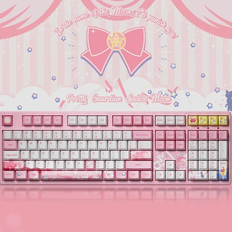 

New Akko Japan Cosmic Sailor Gaming Keyboard 3108v2 108 Keys Cartoon Pink Switches Wired Game Mechanical Keyboard Gift For Girl