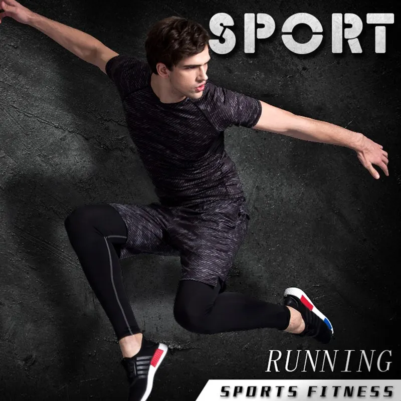 

New Men's Compression Sports Set Training Exercise Workout Tights Running Sportwear Clothes For Jogging Suits Fitness Gym Tracks