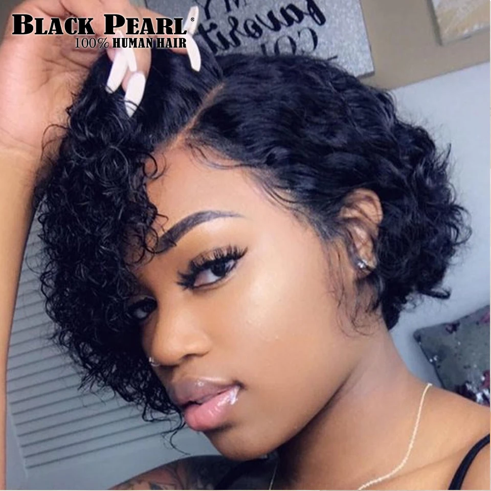 

13X7X2 Lace Front Wig Pixie Cut Curly Bob Wig 1b/27 99J Pre plucked Transparent Lace Front Wig For Women 180 Density Short Bob