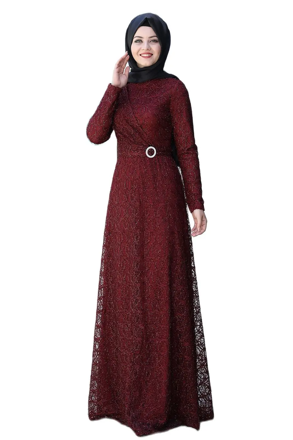 

2021 Women Lace Hijab Evening Dress Evening Dress Turkey Islamic Muslim Clothing Long Arabic Dubai Plus Size Fashion Quality New