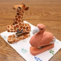 handmade wood carving animal stapler paper binder stationery for school cute office supplies book binding home ornaments
