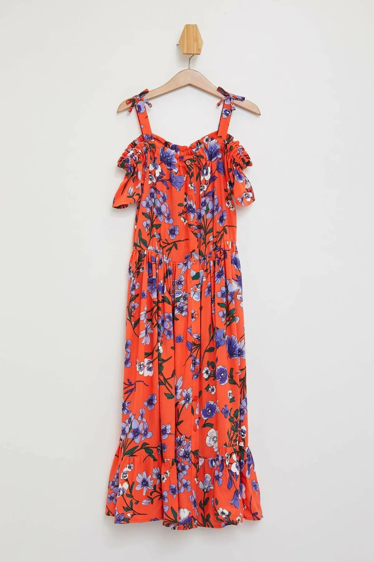 DeFacto Girl Woven Sling Dress Kids Fashion Ruffles Print Long Dresses Girls Casual Loose Simple Clothes New - M3525A619HS | Детская