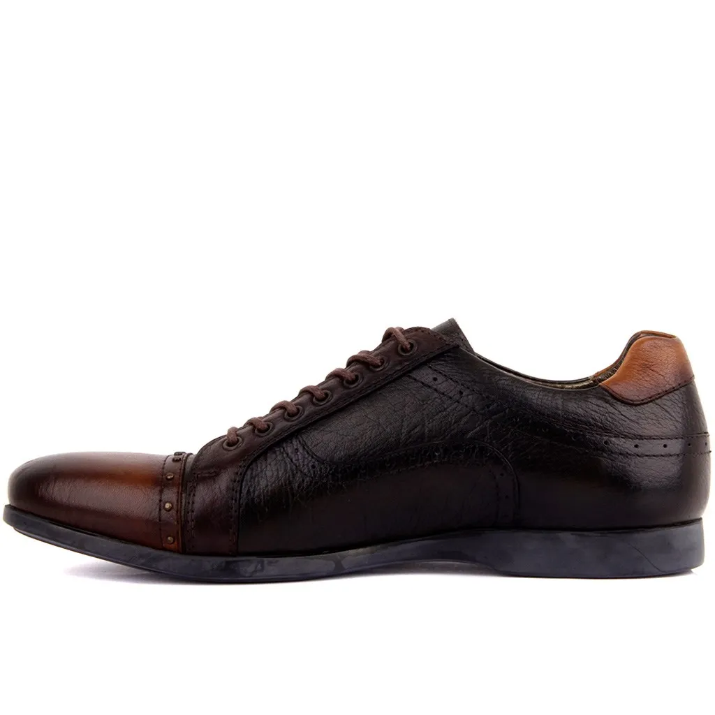 Sail Lakers-Tan, Dark Green Leather Man Casual Shoes