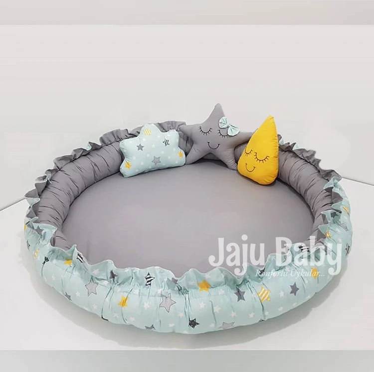 Jaju Baby Handmade Gray Stars Pattern Play Mat Babynest Bedside Double-sided Use Baby Activity Portable Newborn Bed Comfortable