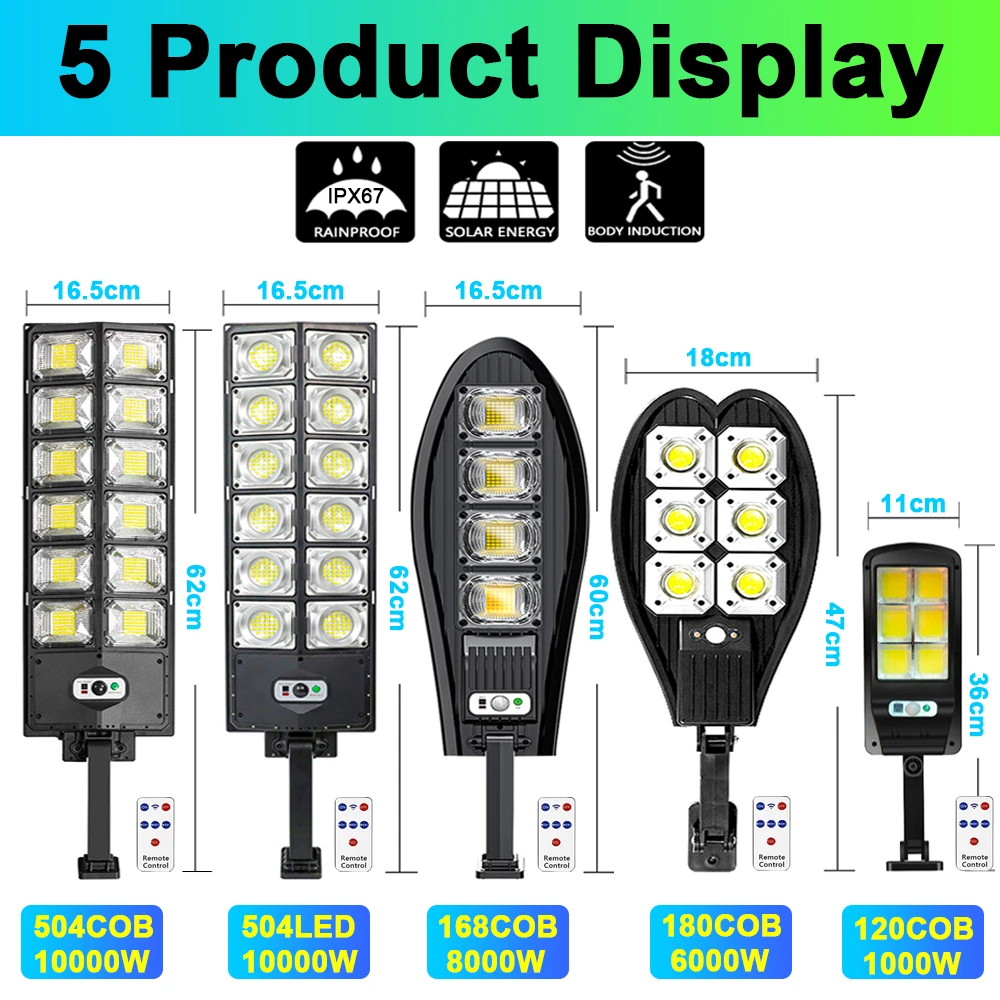 Мощный светодиодный уличный фсветильник на солнечной батарее 504 светодиодов