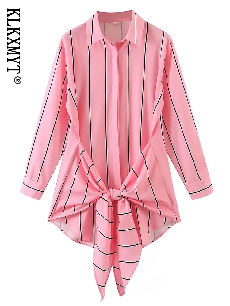 

KLKXMYT TRAF Summer Dress Woman 2022 Fashion Pink Stripe Elegant Dresses For Women Long Sleeve Tied Belt Casual Dresses