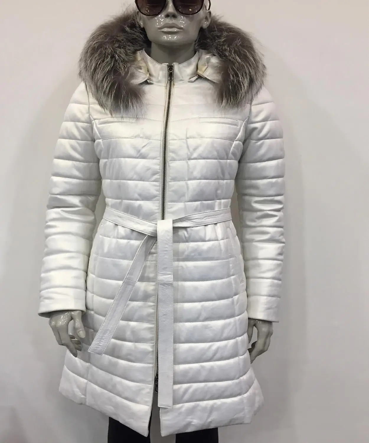 Женская длинная парка из натуральной кожи повседневная непромокаемая