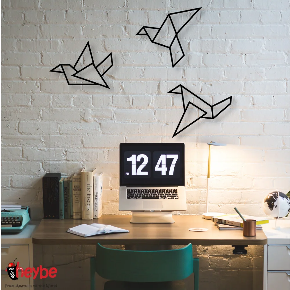 Металлический декор стен и искусство 3 шт. Оригами птицы металлический природный