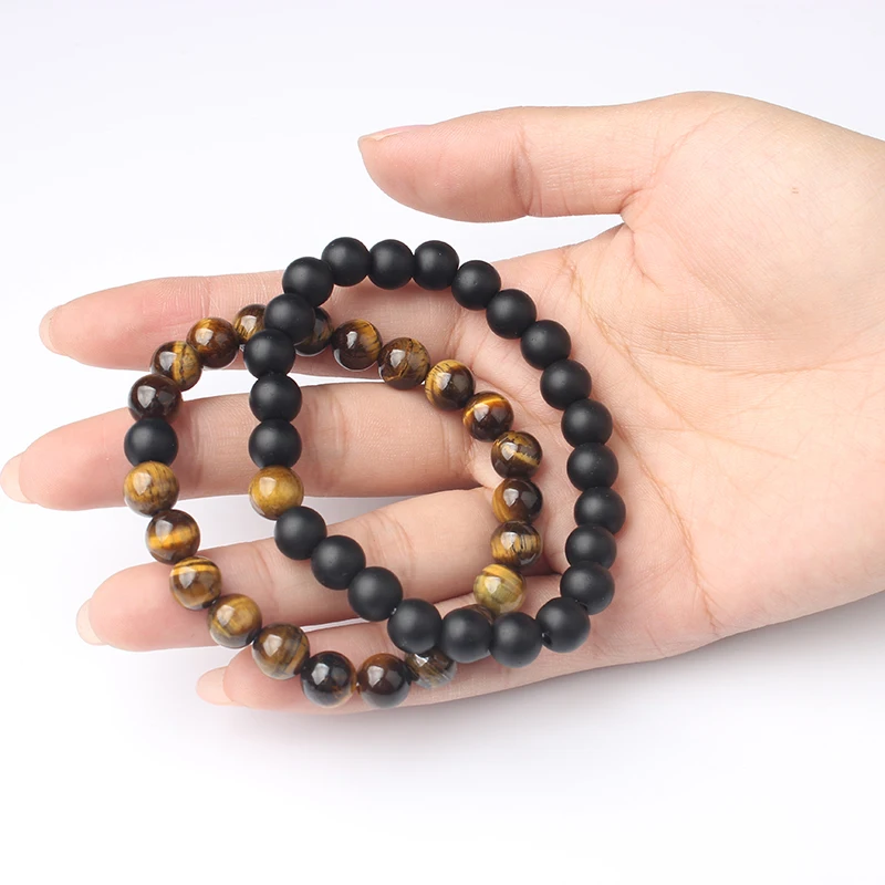 

Natural Stone Bracelet 8mm AAA Yellow Tiger Eye Frosted Black Stone Bracelet For Diy Jewelry Couple Men and Women Accessories