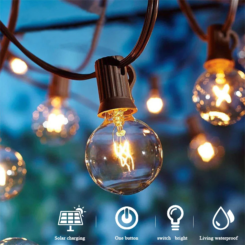 

LED Solar G40 Retro String Lights Outdoor Yard Decoration Waterproof Camping Holiday Party Christmas Decoration Lights