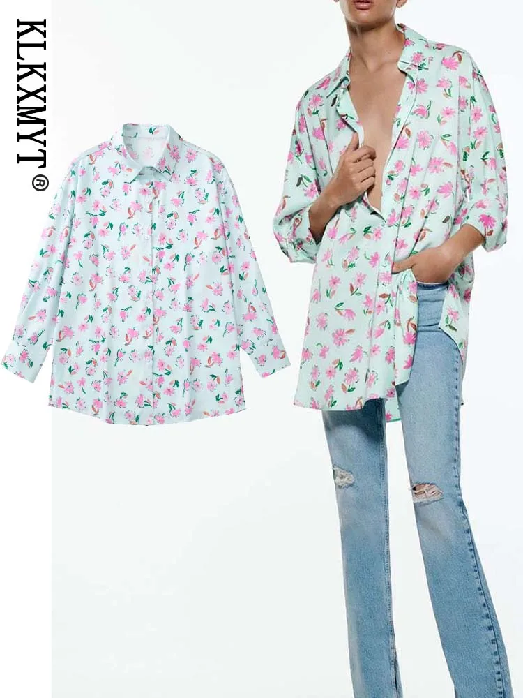 

KLKXMYT TRAF женская рубашка 2022 Повседневный цветочный принт Свободный Топ с длинным рукавом однобортная блузка винтажные модные рубашки