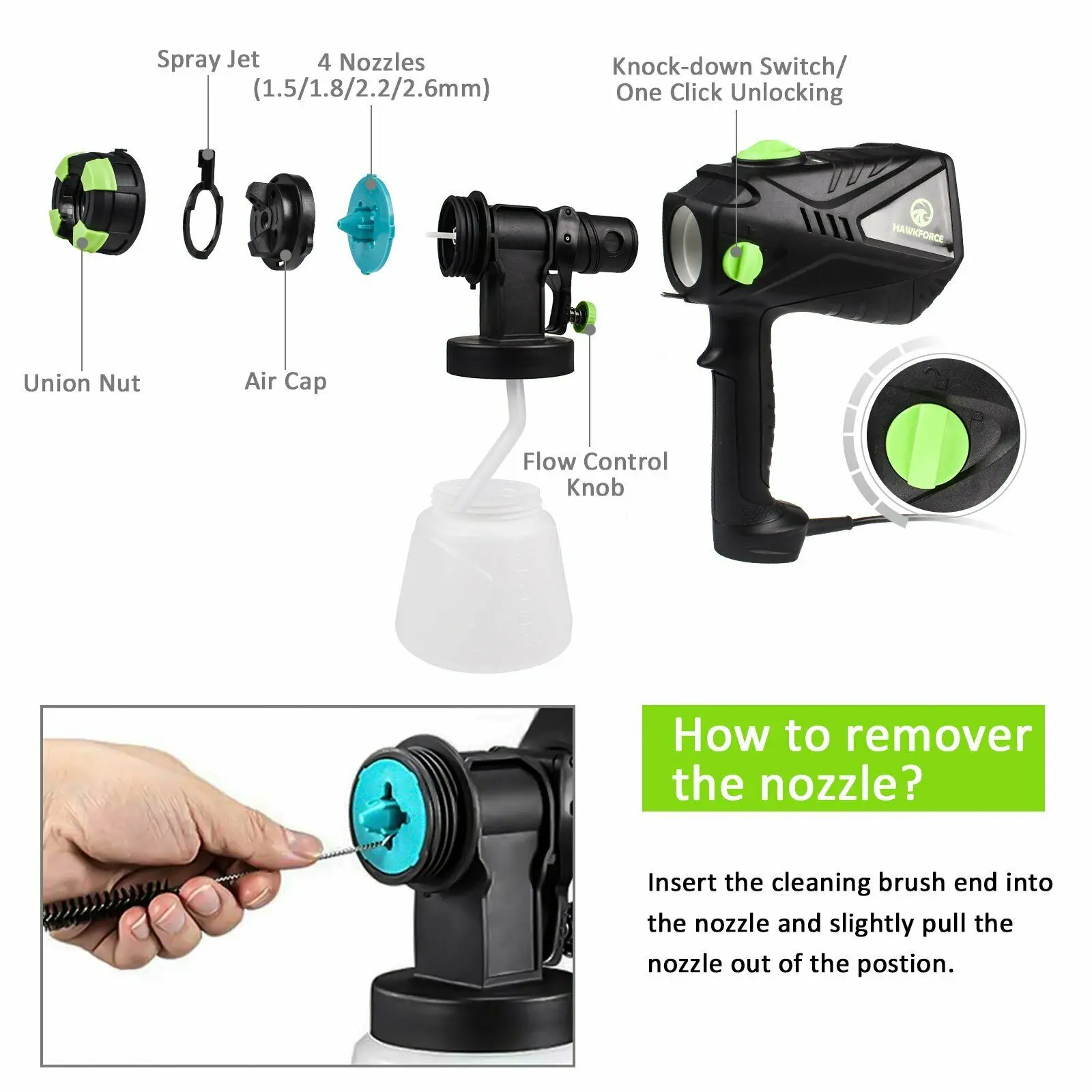 700 Вт Электрический краскопульт 4 сопла размеры 1000 мл HVLP распылитель краски HAWKFORCE