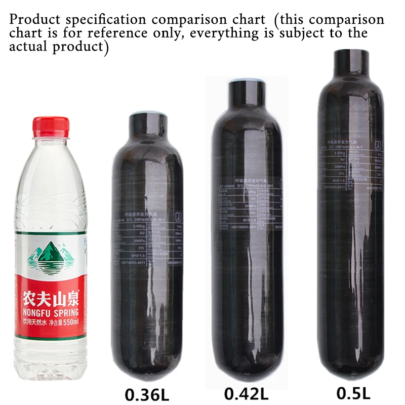 0.36L/0.42L/0.5L Air Tank Carbon Fiber Black Gas Cylinder Paintball Diving PCP Gun Rifle Capaacity M18x1.5 300Bar |
