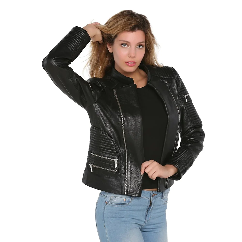 S'elite collection real leather women's jacket black Jumbo genuine leather handmade water repellent winter autumn spring for gift