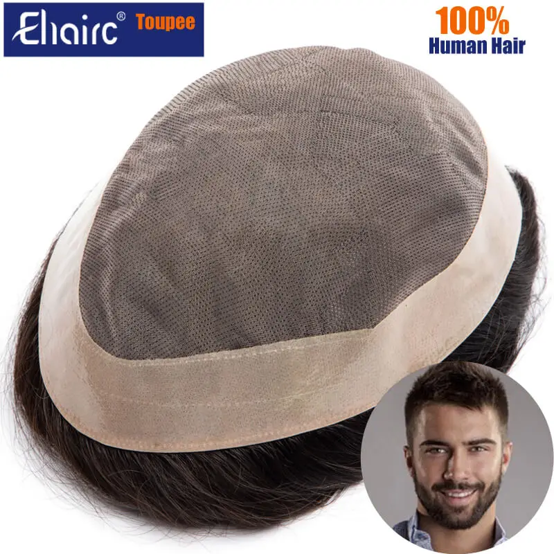 ECHO - Toupee Men Mono & Pu Male Hair Prosthesis Breathable Men's Wigs 6" Replacement System Unit 100% Natural Human Hair Wig