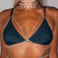 water drop crystal chest chain bra jewelry for women bikini sexy fashion rhinestone body chain bra harness lingerie festival