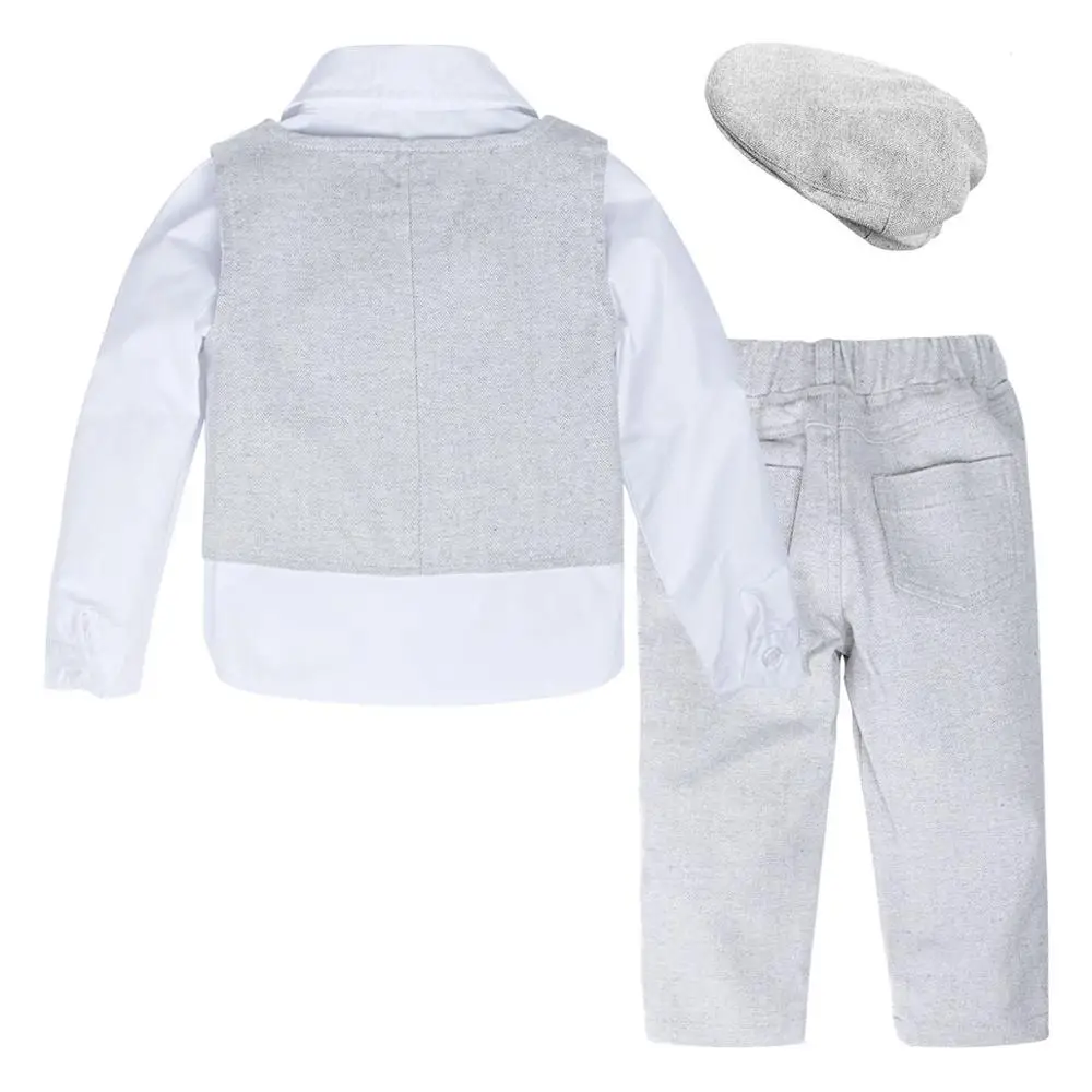Boys Wedding Birthday Outfit Baby Baptism Suit Toddler Gentleman Party Clothes Kids Long Sleeve With Bow Tie 3PCS