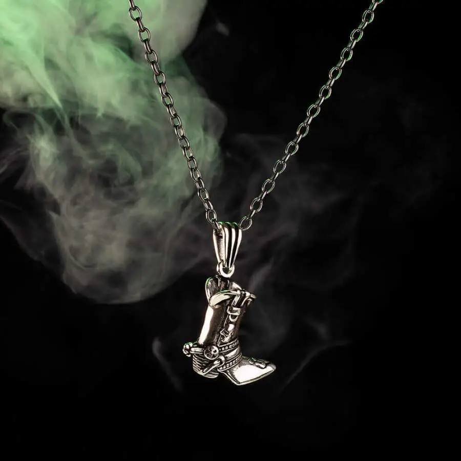 

925 Sterling Silver Cowboy Boot Necklace (Thick Chain) Fashion Turkish Premium Quality Handmade Jawelery