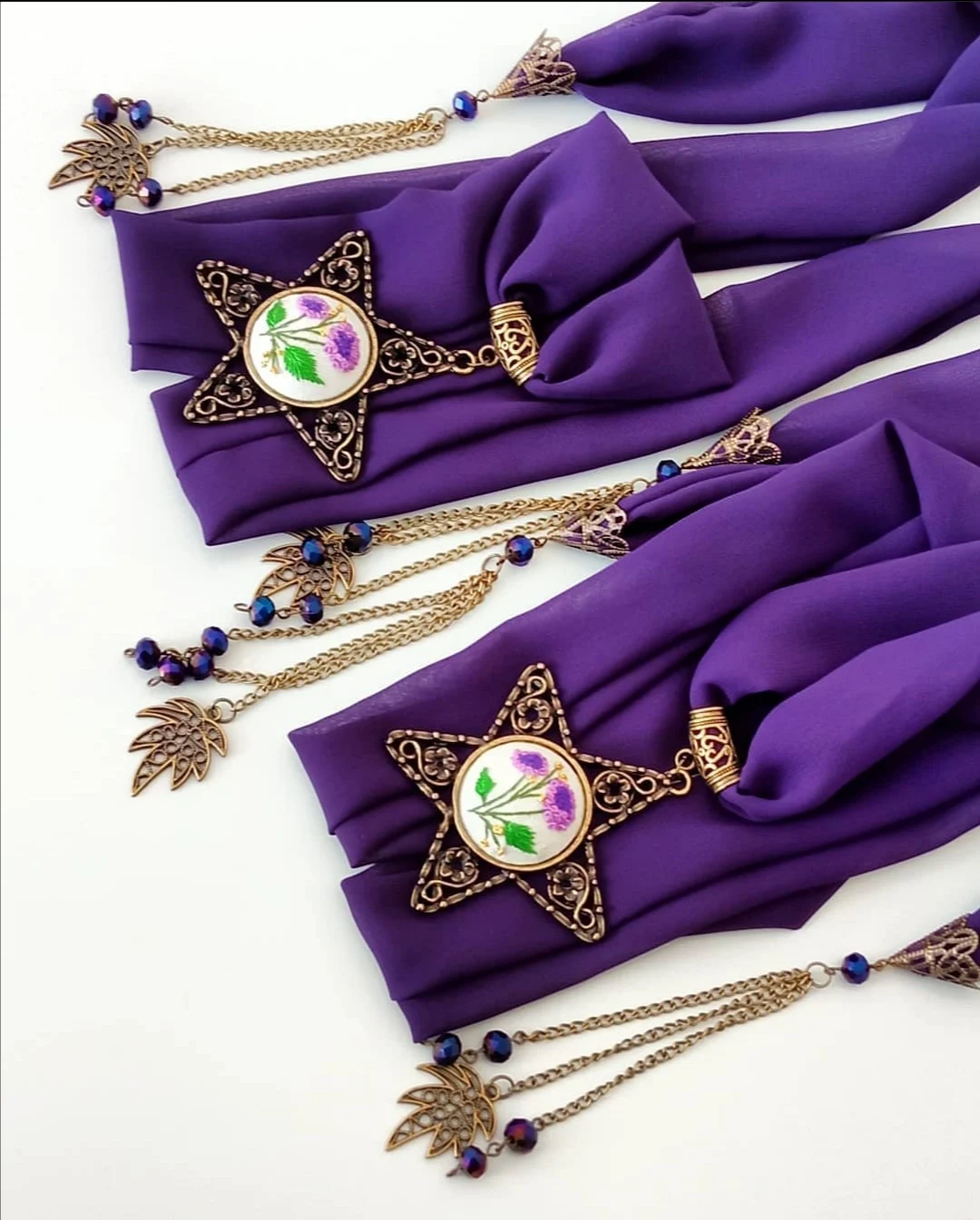 

Scarf Jewelry Accessories Handmade Elegant Stylish Design For Woman Custom Impressive Attractive Quality Purple Ambitious Crepe Fabric Antique Look
