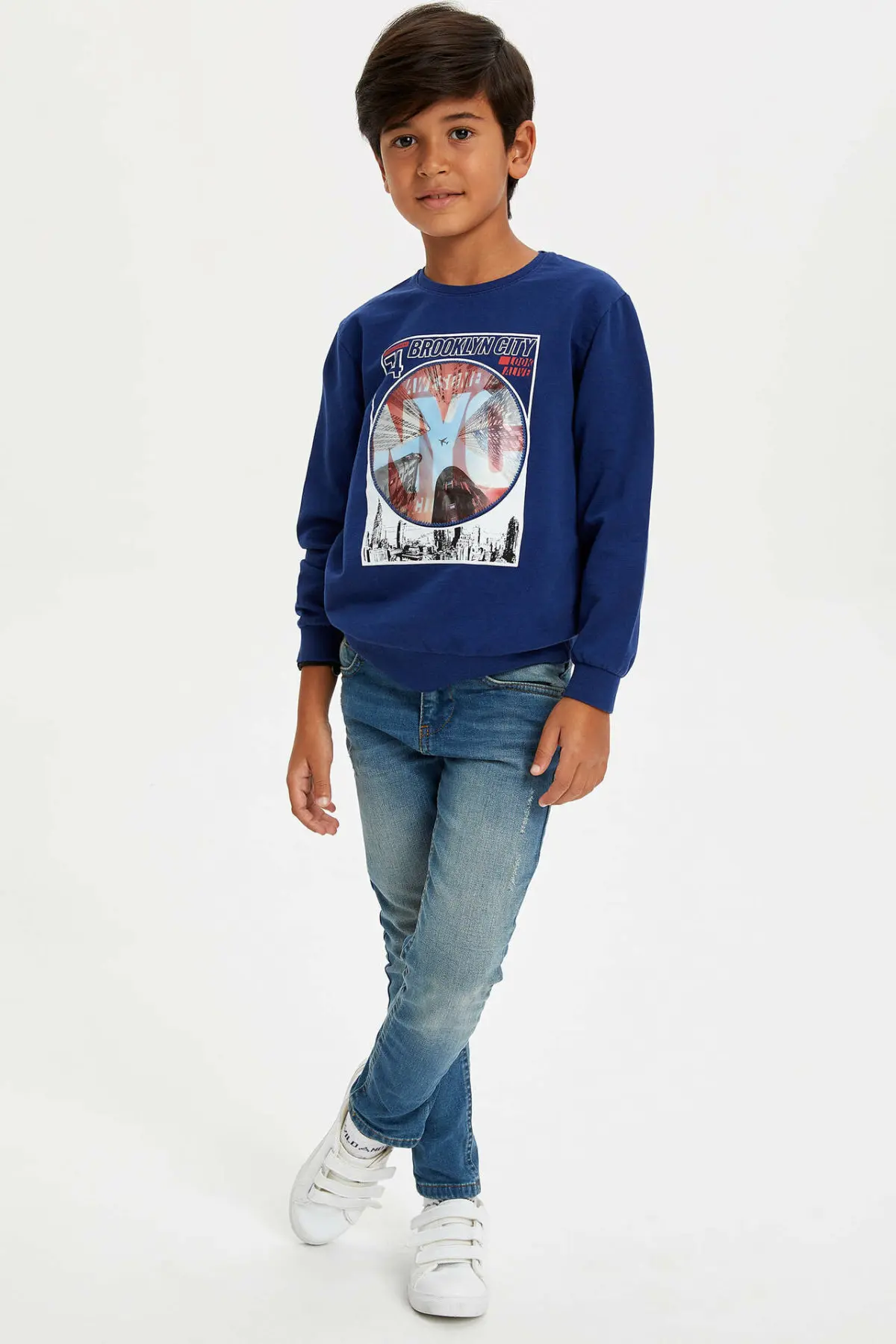 DeFacto/модные пуловеры с рисунком для мальчиков Повседневные свободные круглым