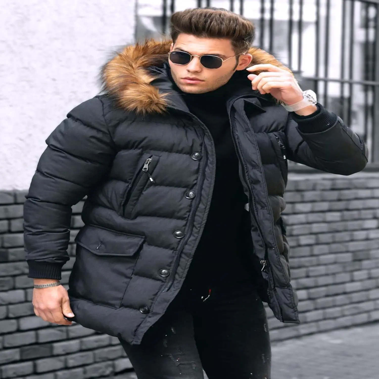 Male Long Inflatable Coat New style winter jacket men real fur collar hooded white duck down jacket thick down