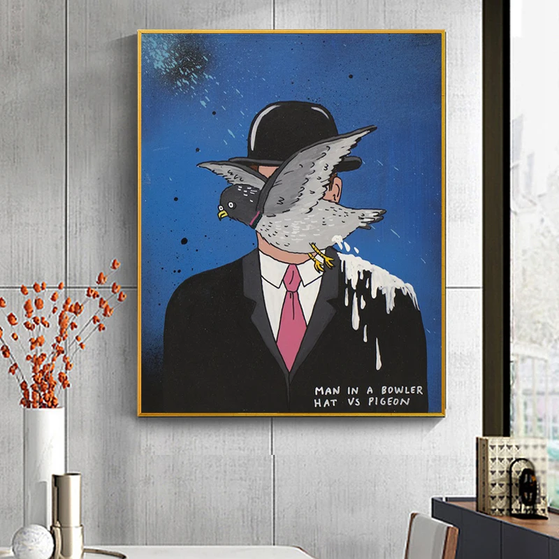 

Modern Funny Abstract Painting Pigeon and Men Colorful Wall Art Poster Print Nordic Canvas Pictures Living Room Bedroom Decor