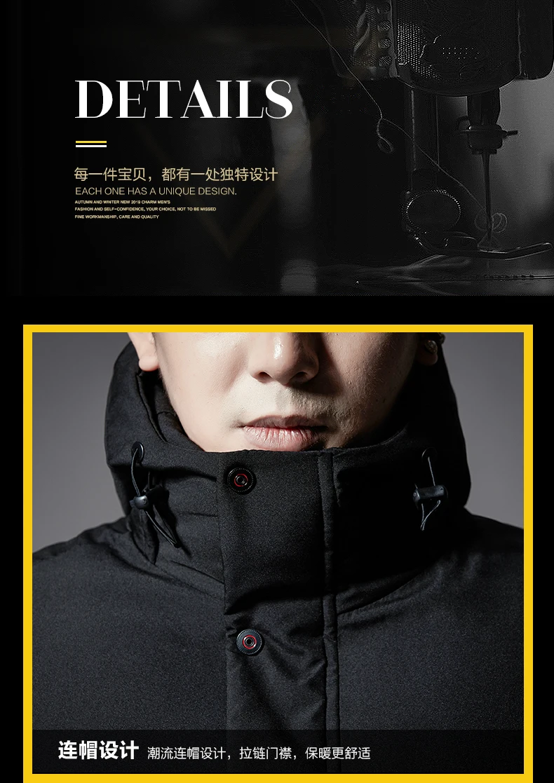 Winter Men Thick Hooded Coat High Quality Fashion Men's Coats With Pockets Black Color J9523-85665-G